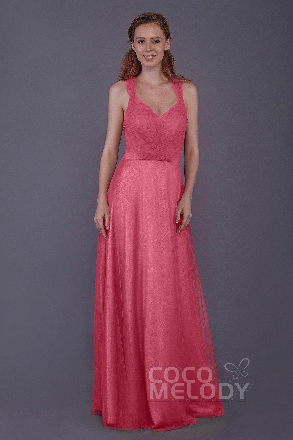 Sheath-Column Floor Length Tulle Bridesmaid Dress PR3496 - COCOMELODY